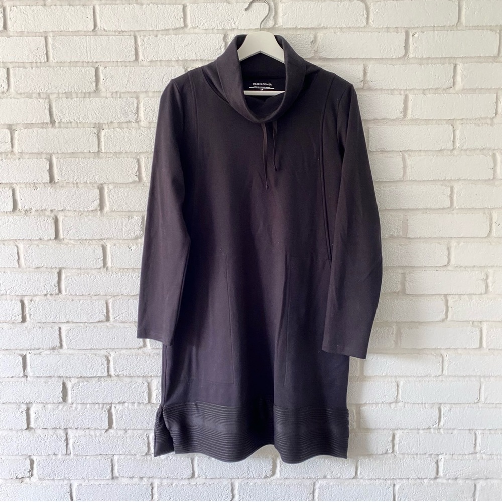 Eileen Fisher Organic Cotton Cowl Neck Long Sleeve Shift Dress F19UTT Size Small